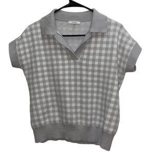 Sioni collared gray white shirt sleeve thick sweater like top size small